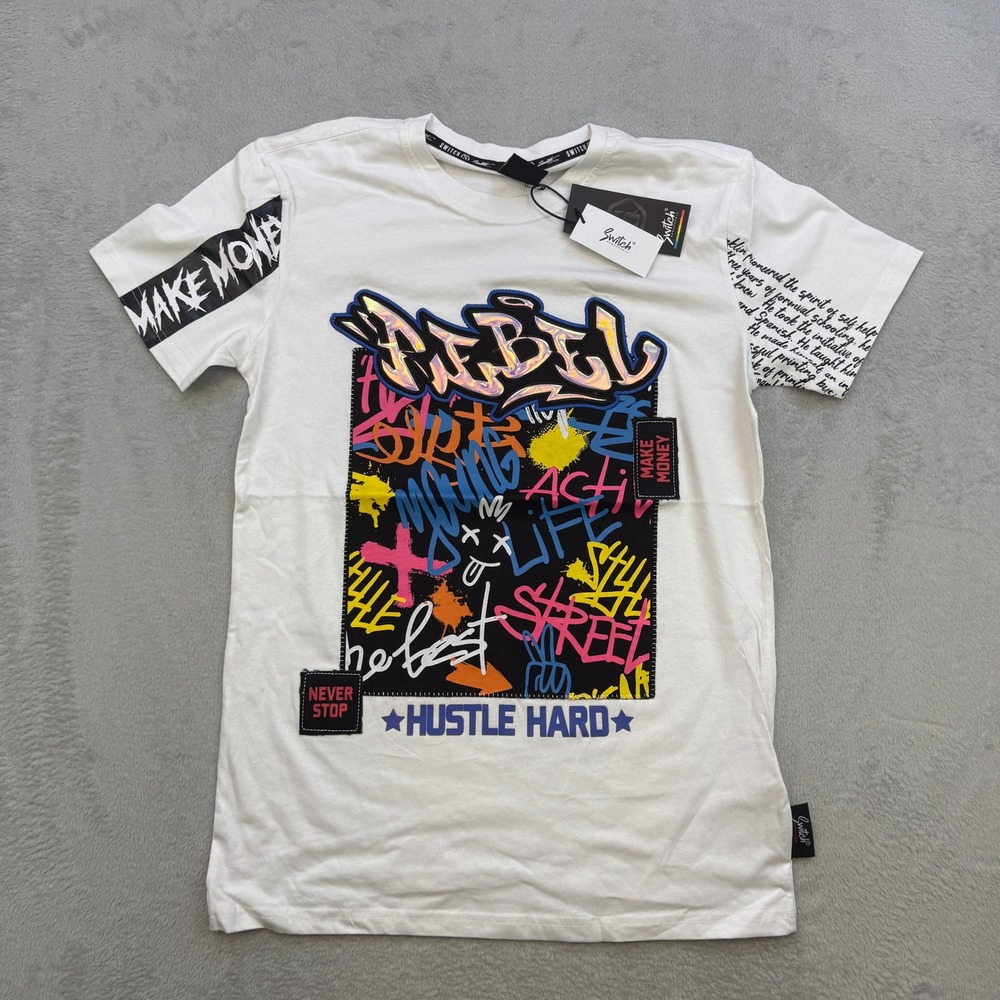 Switch Remarkable Graphic T Shirt Mens Small White Graffiti Rebel Hustle Hard